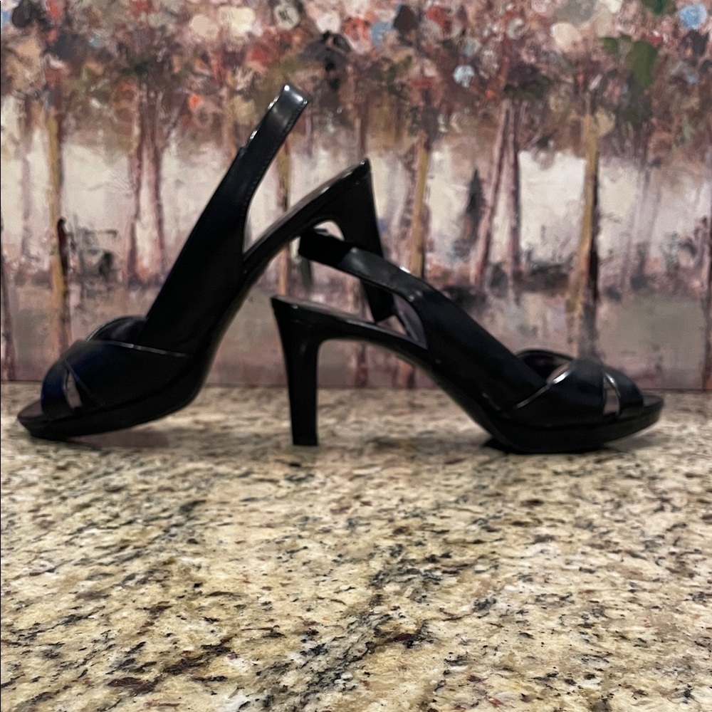 Etienne Aigner Black Cross-Strap Heels - Picture 2 of 7